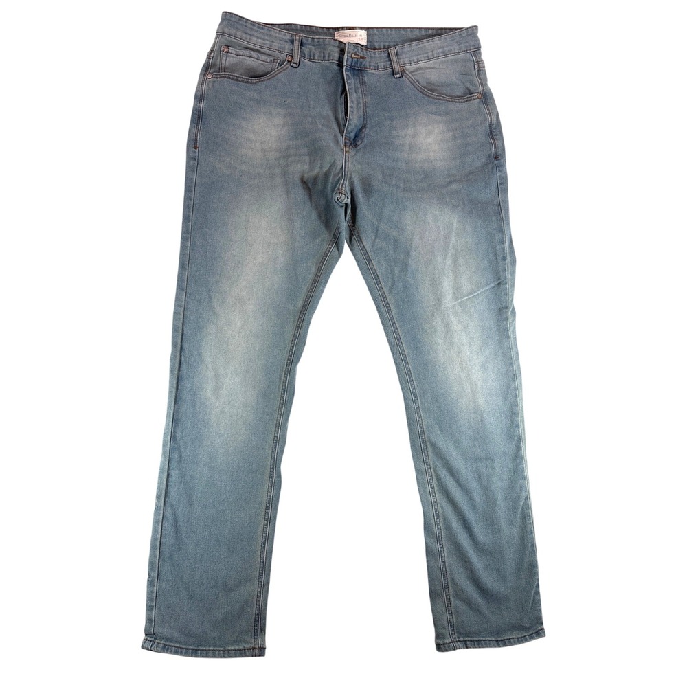 Smith & Mills Mens Straight Leg Jeans Medium Wash Blue Stretch Denim Size 38x30